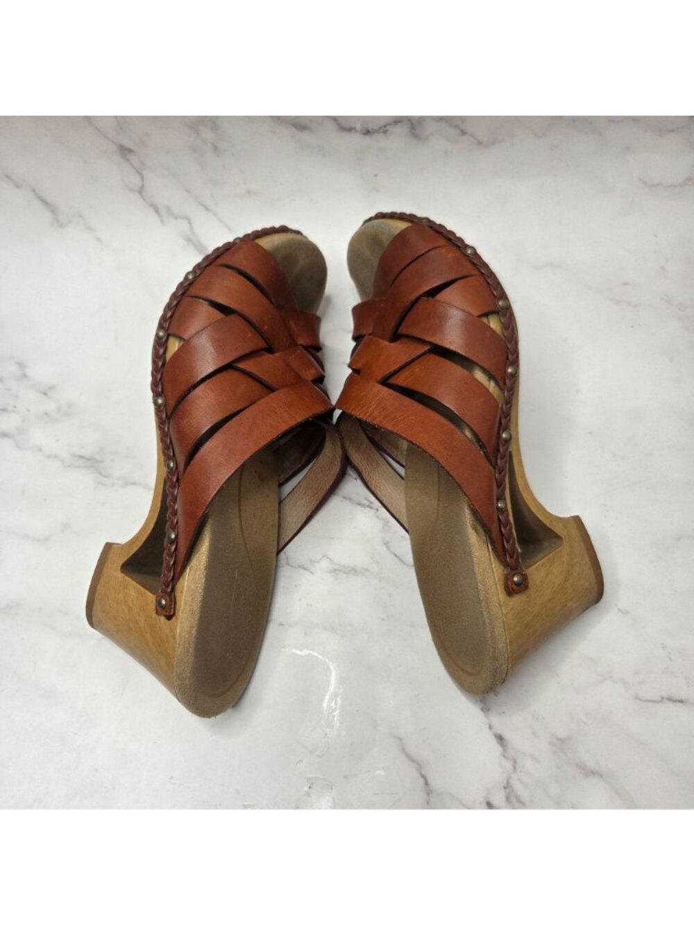 Dansko Tory Brown Braided Leather Sandals Block Heels Clogs Women's 9 (39) - Picture 7 of 10